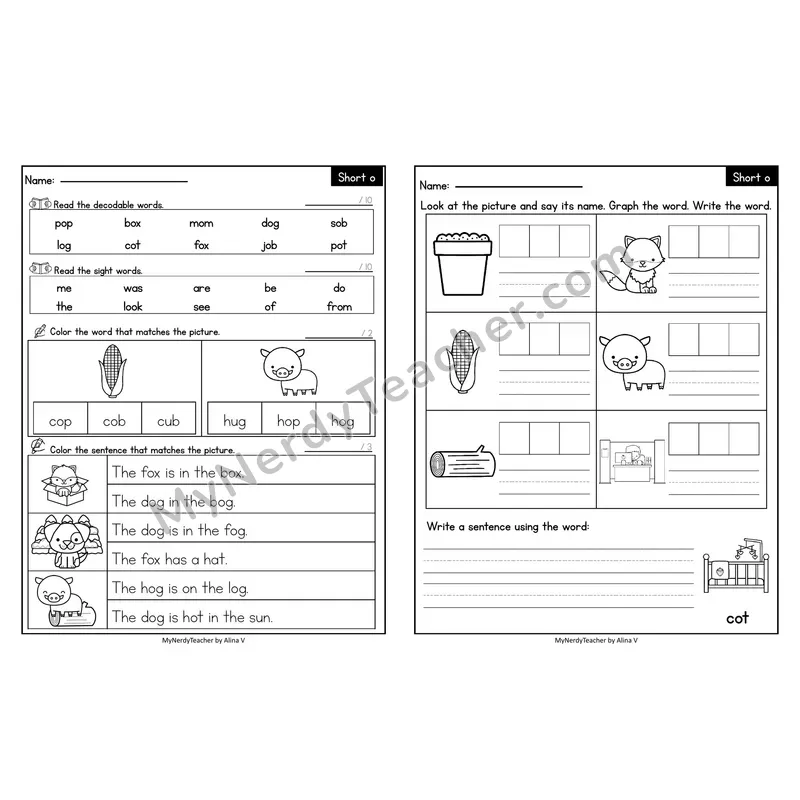 Editable Decodable Look-Alike Words and Sentences — Short O CVC Review