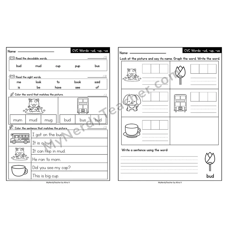 Editable Decodable Look-Alike Words and Sentences — Short U CVC