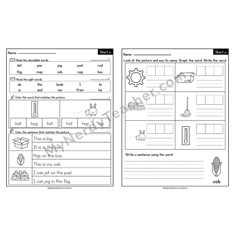 Editable Decodable Look-Alike Words and Sentences — Short O CVC Review