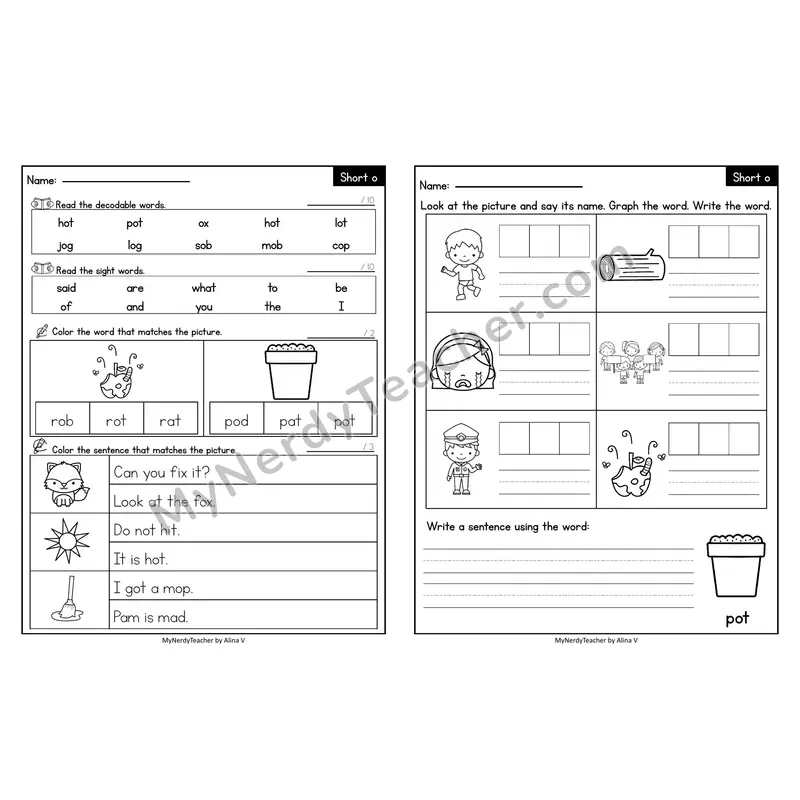 Editable Decodable Look-Alike Words and Sentences — Short O CVC Review