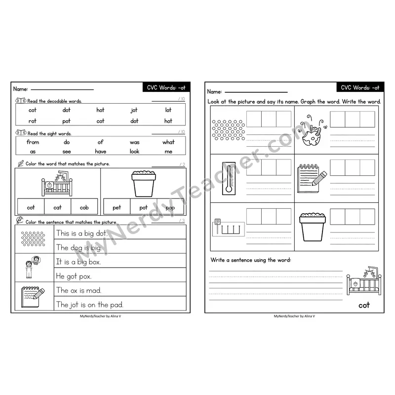 Editable Decodable Look-Alike Words and Sentences — Short O CVC