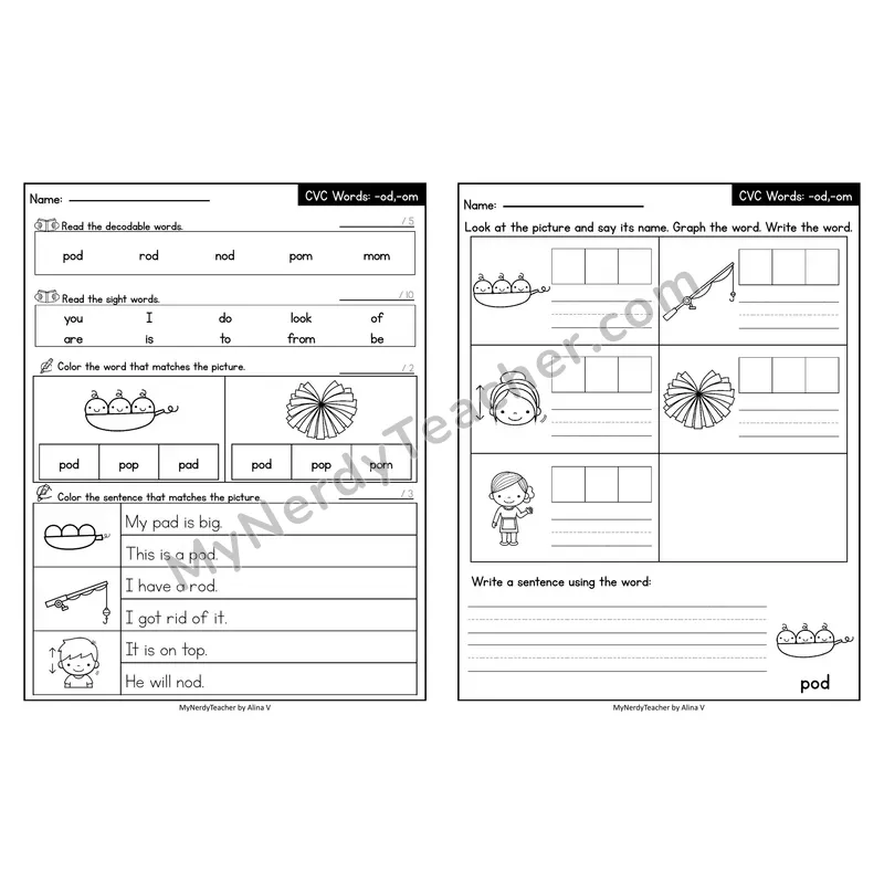 Editable Decodable Look-Alike Words and Sentences — Short O CVC