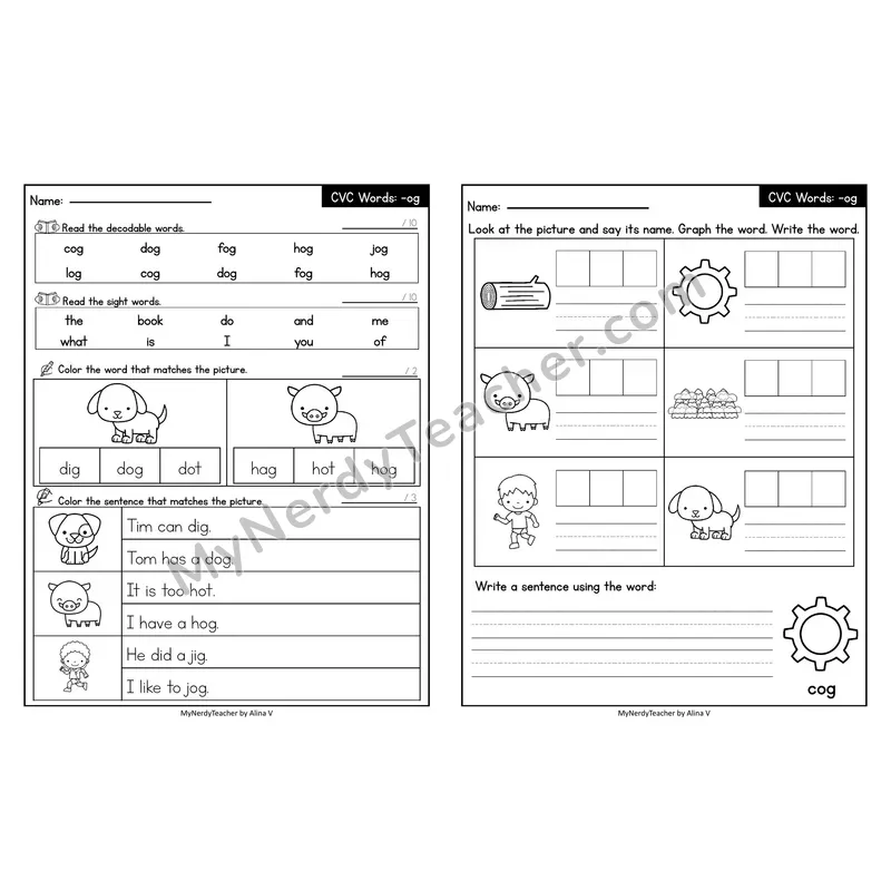 Editable Decodable Look-Alike Words and Sentences — Short O CVC