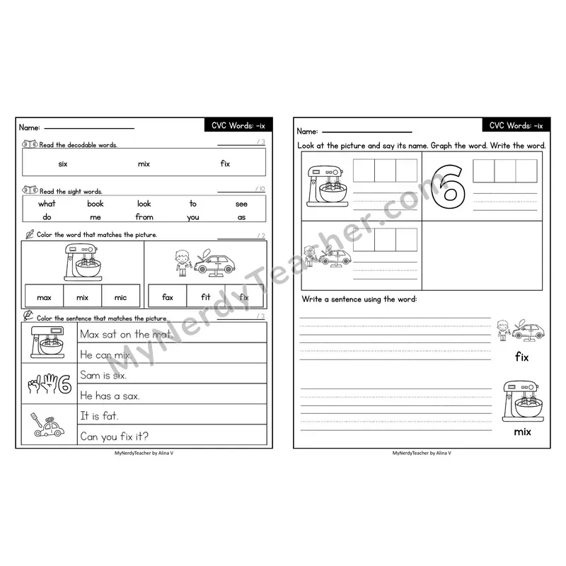 Editable Decodable Look-Alike Words and Sentences — Short I CVC