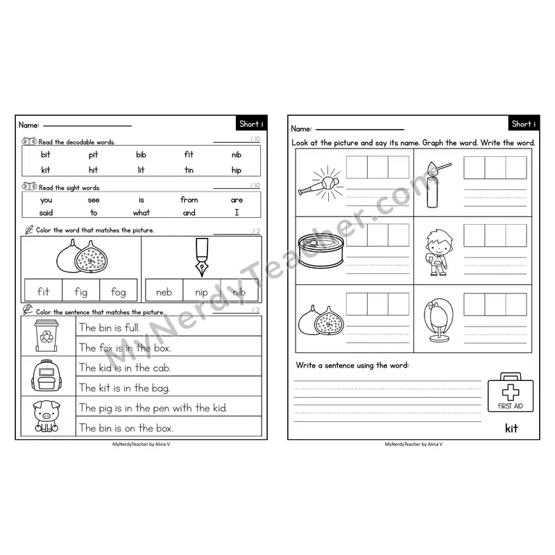 Editable Decodable Look-Alike Words and Sentences — Short I CVC Review