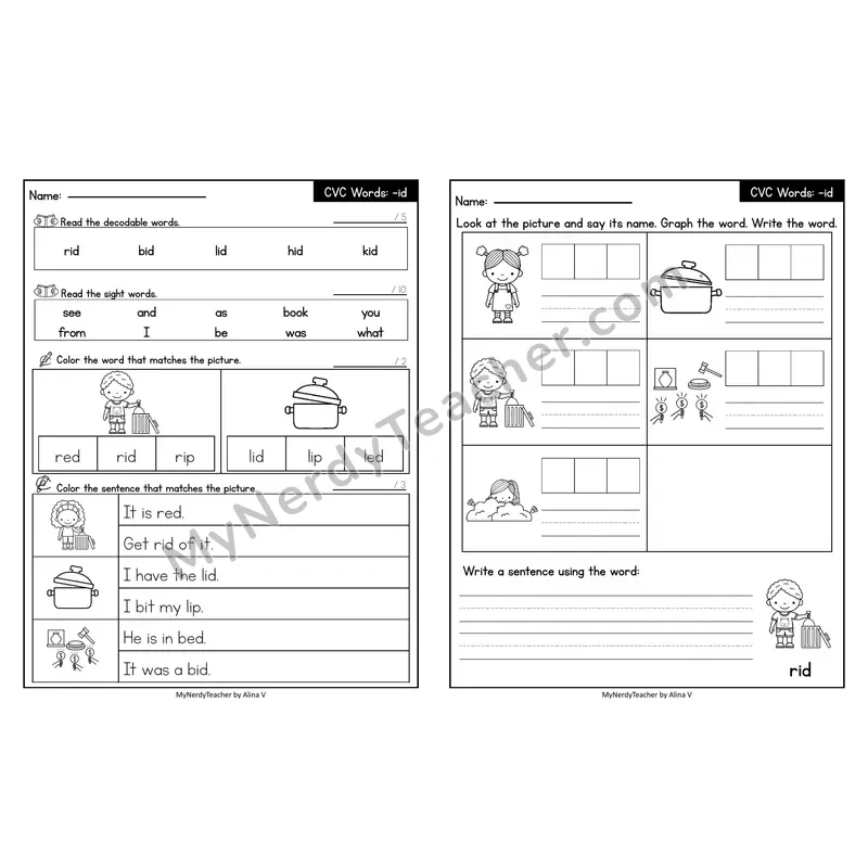 Editable Decodable Look-Alike Words and Sentences — Short I CVC