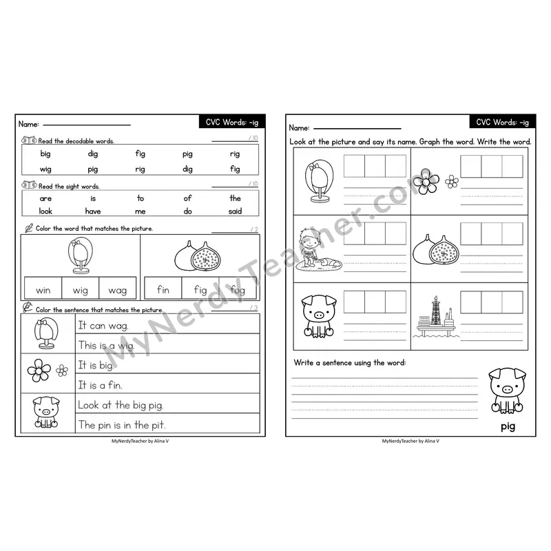Editable Decodable Look-Alike Words and Sentences — Short I CVC