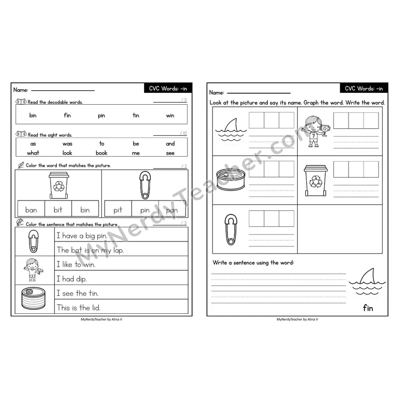 Editable Decodable Look-Alike Words and Sentences — Short I CVC
