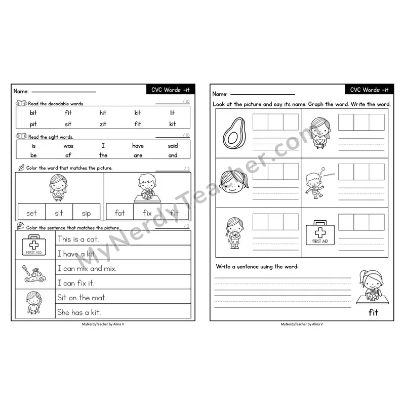 Editable Decodable Look-Alike Words and Sentences — Short I CVC