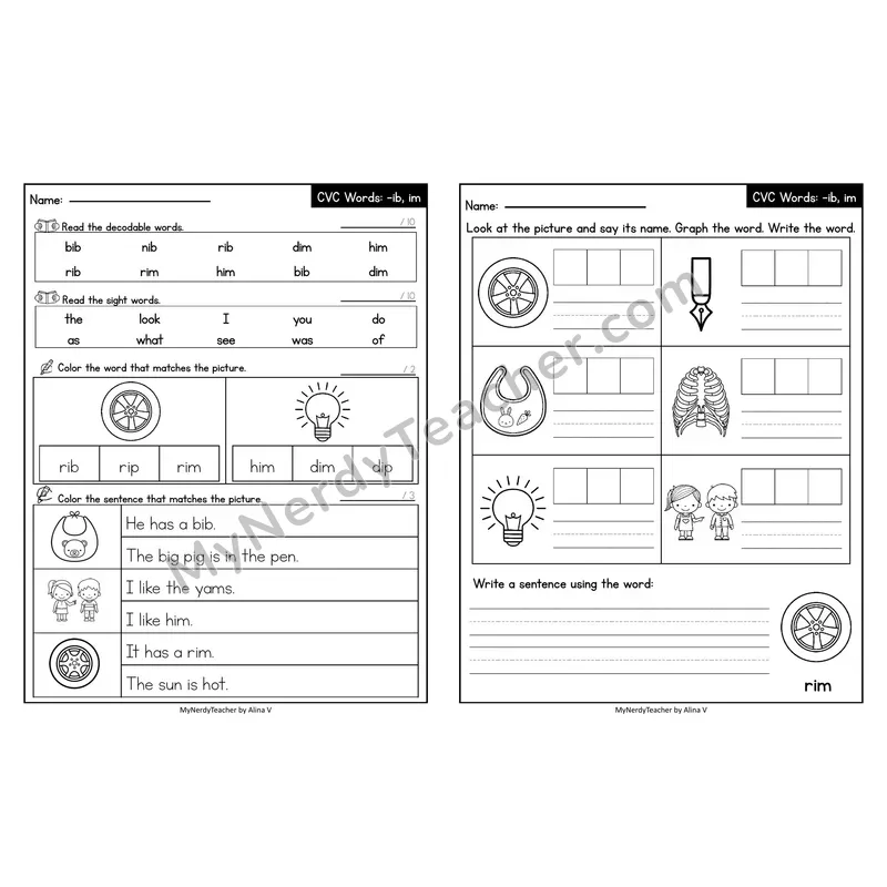 Editable Decodable Look-Alike Words and Sentences — Short I CVC