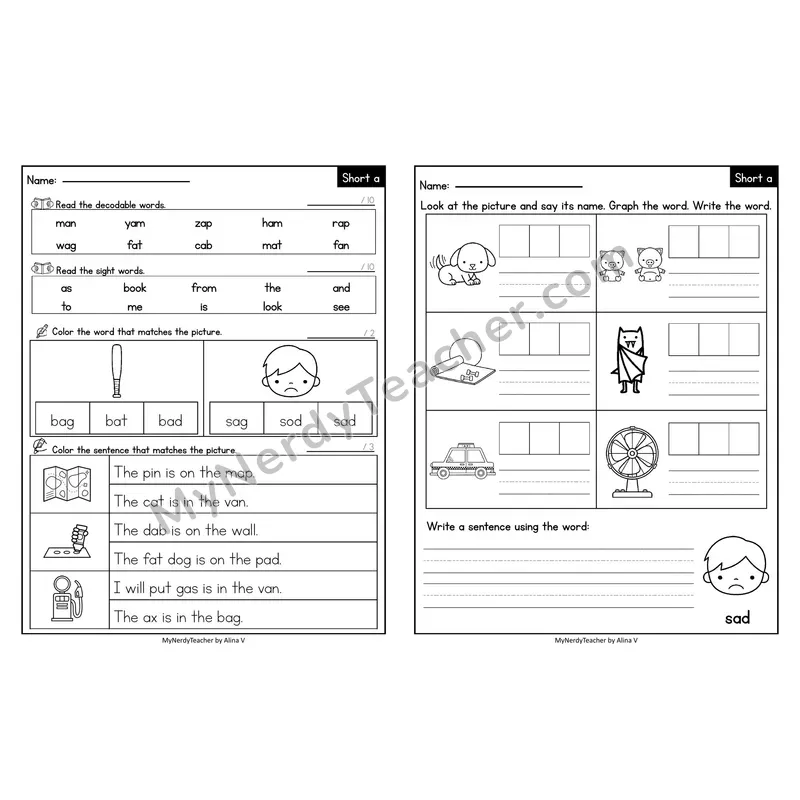 Editable Decodable Look-Alike Words and Sentences — Short A CVC Review