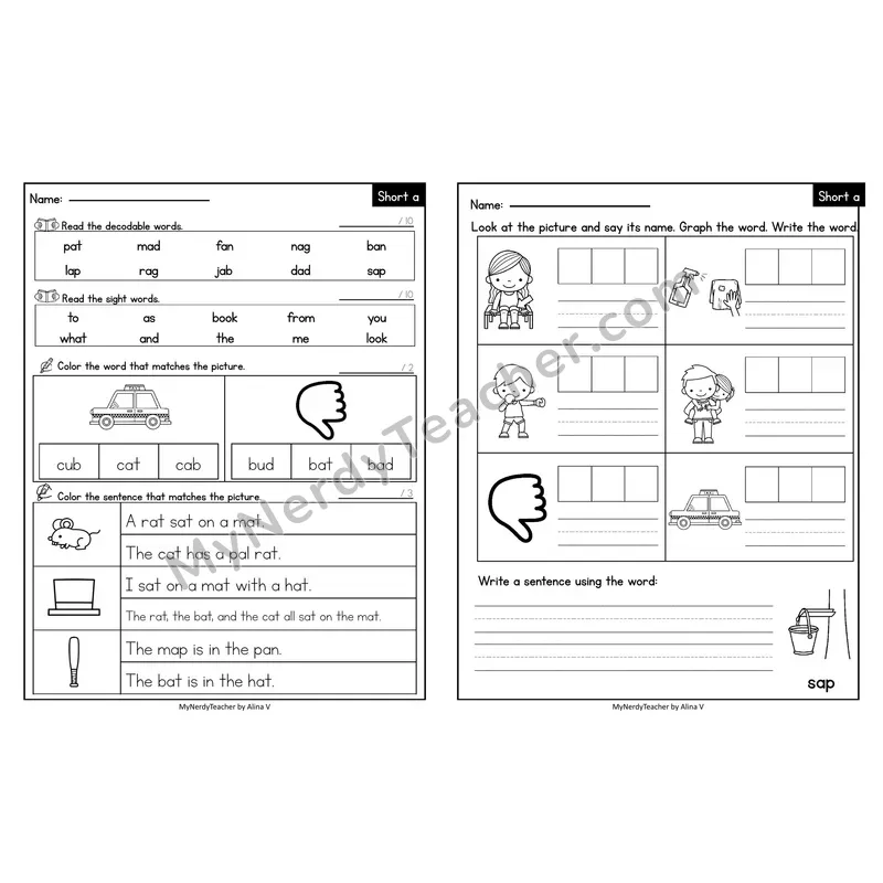 Editable Decodable Look-Alike Words and Sentences — Short A CVC Review