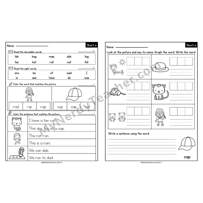 Editable Decodable Look-Alike Words and Sentences — Short A CVC Review