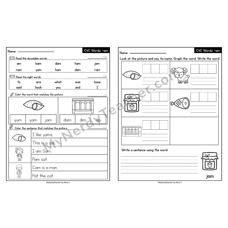 Editable Decodable Look-Alike Words and Sentences — Short A CVC