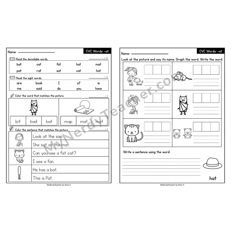Editable Decodable Look-Alike Words and Sentences — Short A CVC