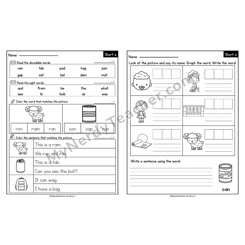 Editable Decodable Look-Alike Words and Sentences — Short A CVC Review
