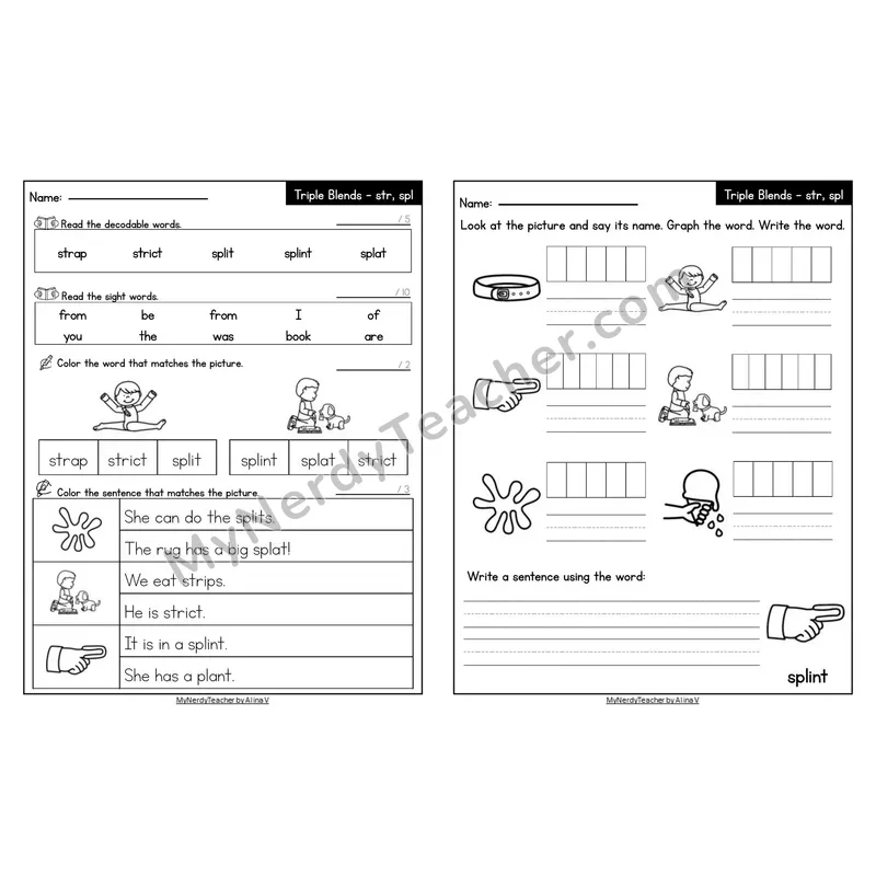 Editable Decodable Look-Alike Words and Sentences — str Trigraph
