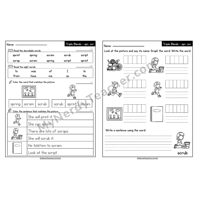 Editable Decodable Look-Alike Words and Sentences — spr Trigraph