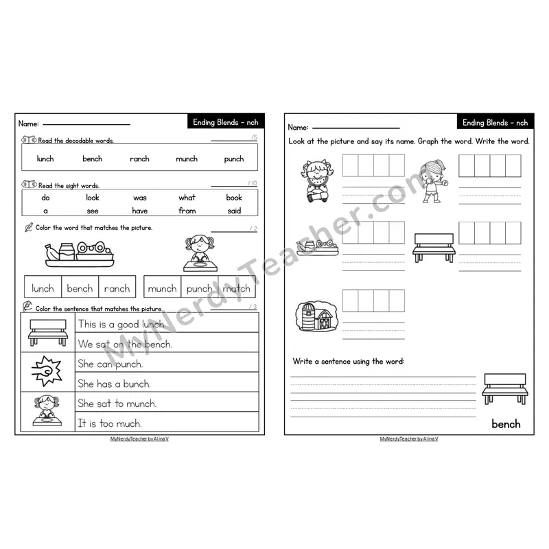 Editable Decodable Look-Alike Words and Sentences — nch Trigraph