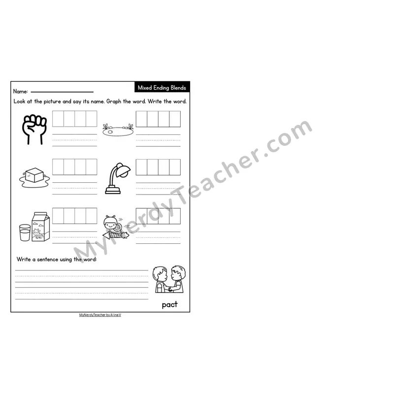 Editable Decodable Look-Alike Words and Sentences — Mixed Ending Blends