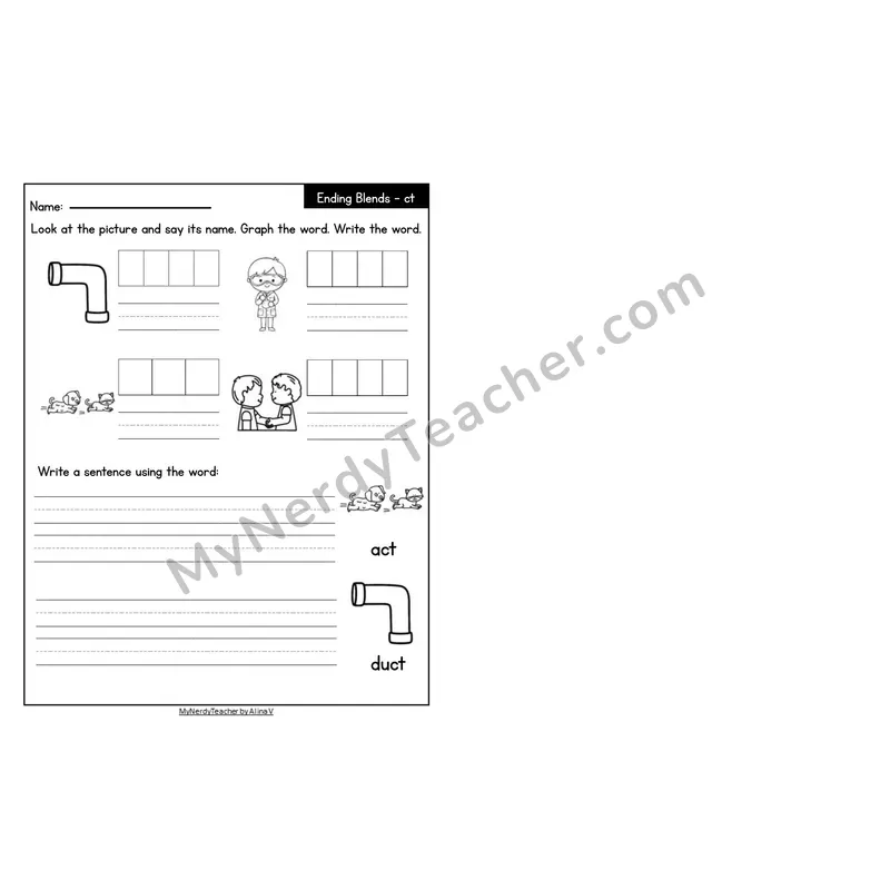 Editable Decodable Look-Alike Words and Sentences — -ct Ending Blend