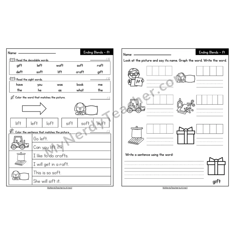 Editable Decodable Look-Alike Words and Sentences — -ft Ending Blend
