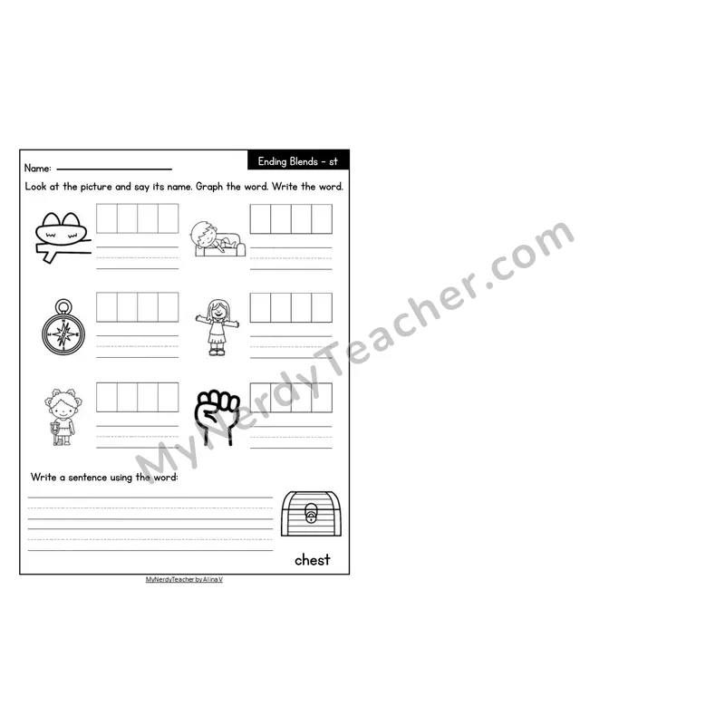Editable Decodable Look-Alike Words and Sentences — -st Ending Blend
