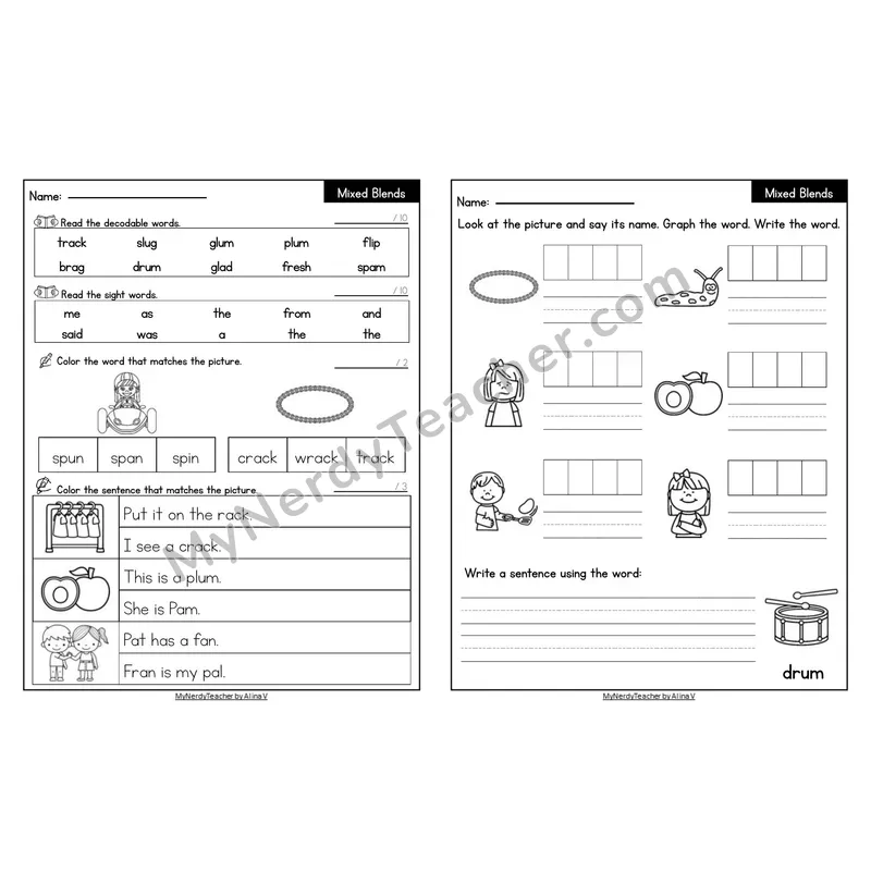 Editable Decodable Look-Alike Words and Sentences — Mixed Consonant Blends