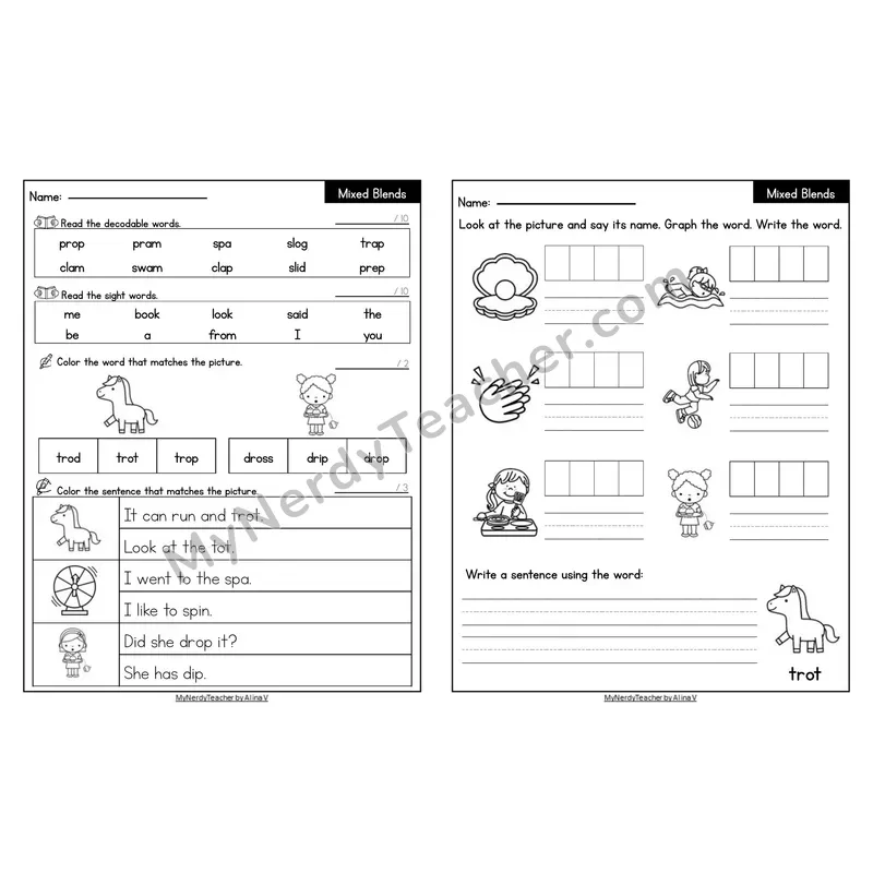 Editable Decodable Look-Alike Words and Sentences — Mixed Consonant Blends