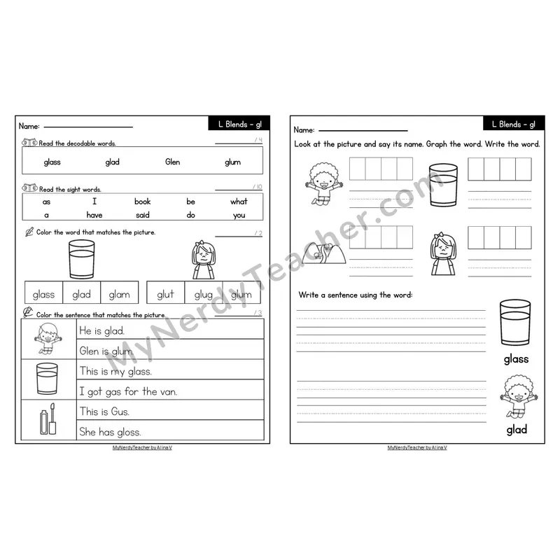 Editable Decodable Look-Alike Words and Sentences — gl L Blend
