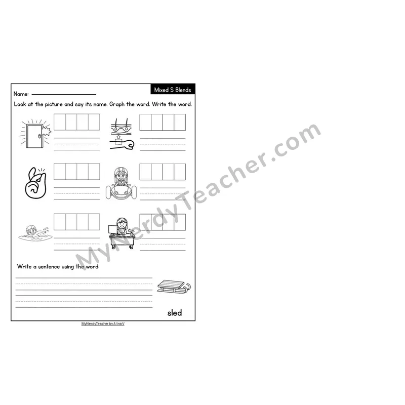 Editable Decodable Look-Alike Words and Sentences — Mixed S Blends