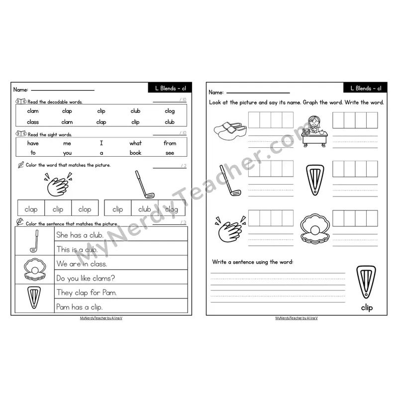 Editable Decodable Look-Alike Words and Sentences — cl L Blend