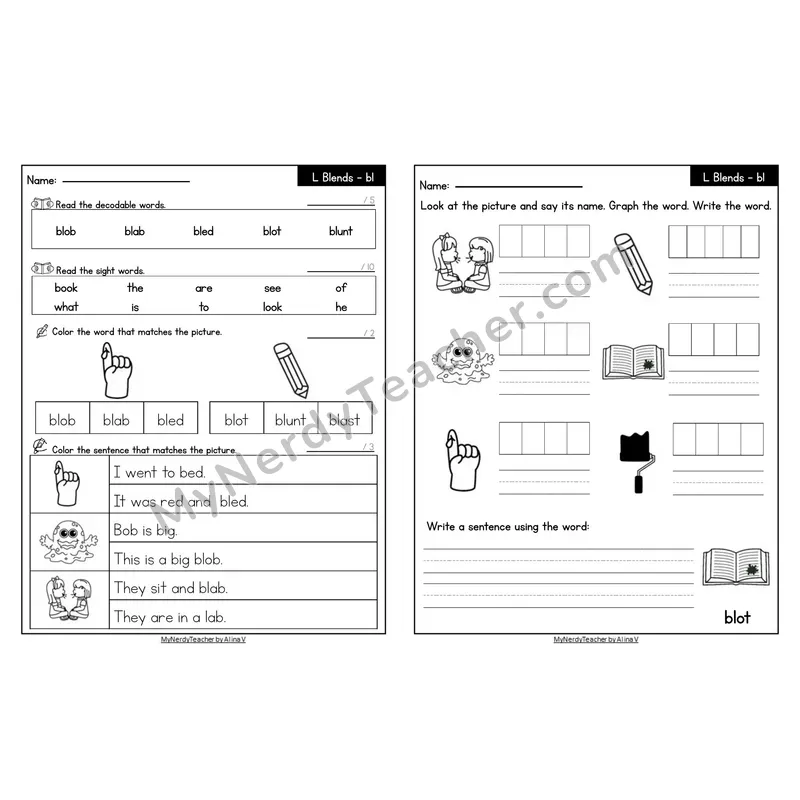 Editable Decodable Look-Alike Words and Sentences — bl L Blend