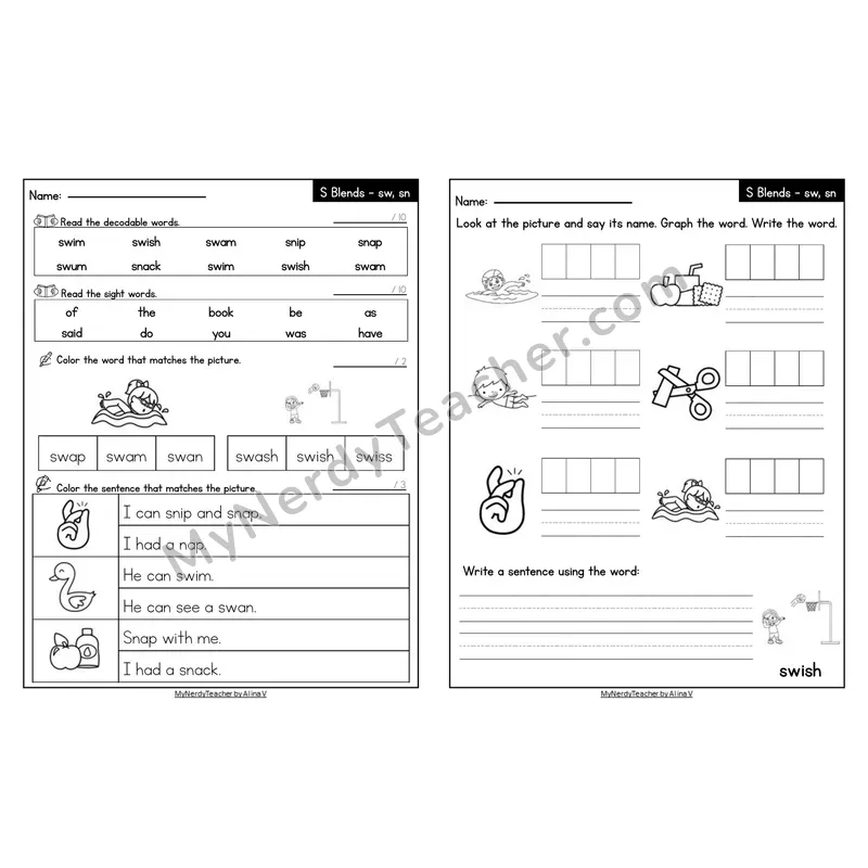 Editable Decodable Look-Alike Words and Sentences — sw S Blend