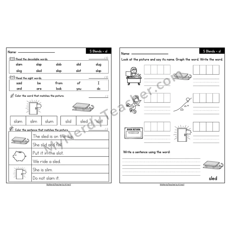 Editable Decodable Look-Alike Words and Sentences — sl S Blend