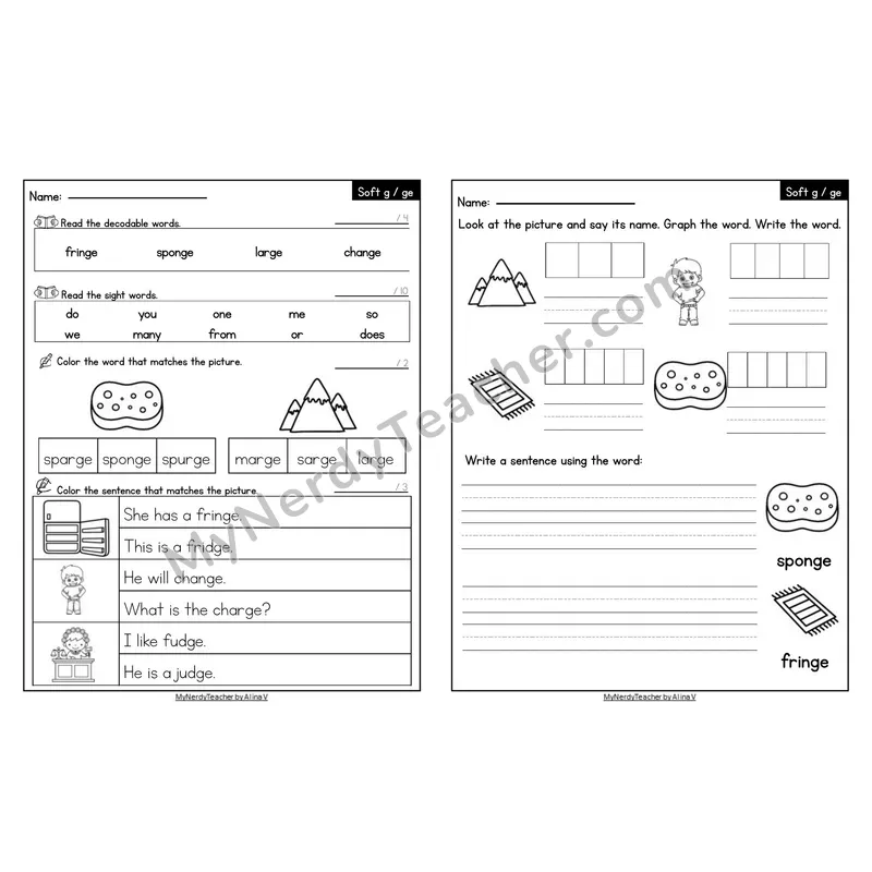 Editable Decodable Look-Alike Words and Sentences — Soft g _ge