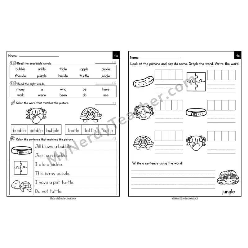 Editable Decodable Look-Alike Words and Sentences — Consonant -le Syllable