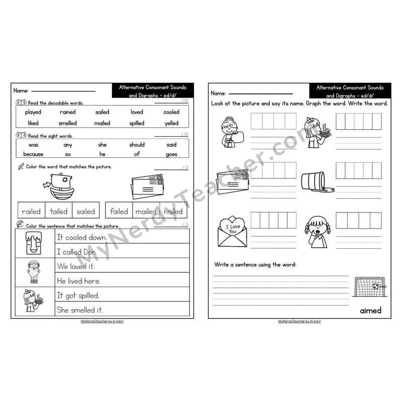 Editable Decodable Look-Alike Words and Sentences — -ed Suffix /d/ Sound