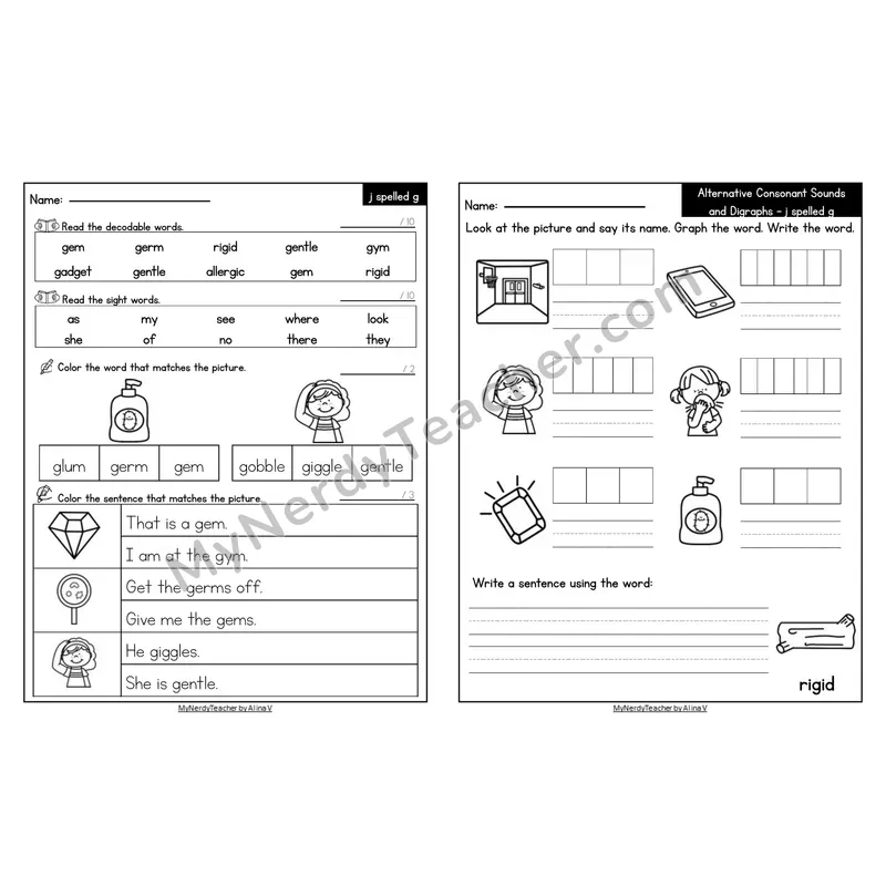 Editable Decodable Look-Alike Words and Sentences — Soft g spelled _ge