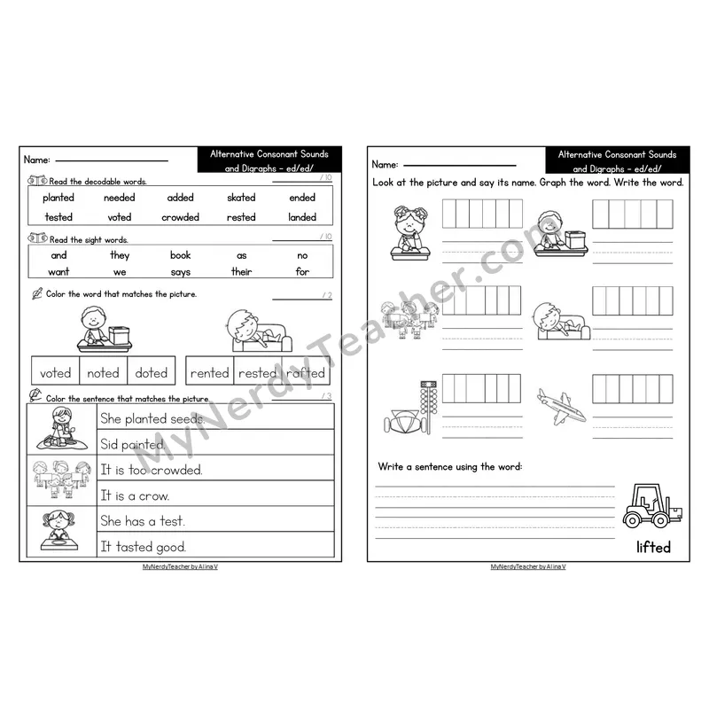 Editable Decodable Look-Alike Words and Sentences — -ed Suffix /ed/ Sound
