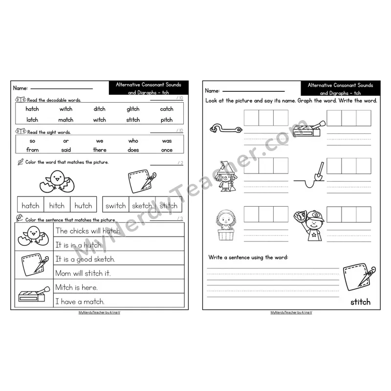 Editable Decodable Look-Alike Words and Sentences — tch Trigraph