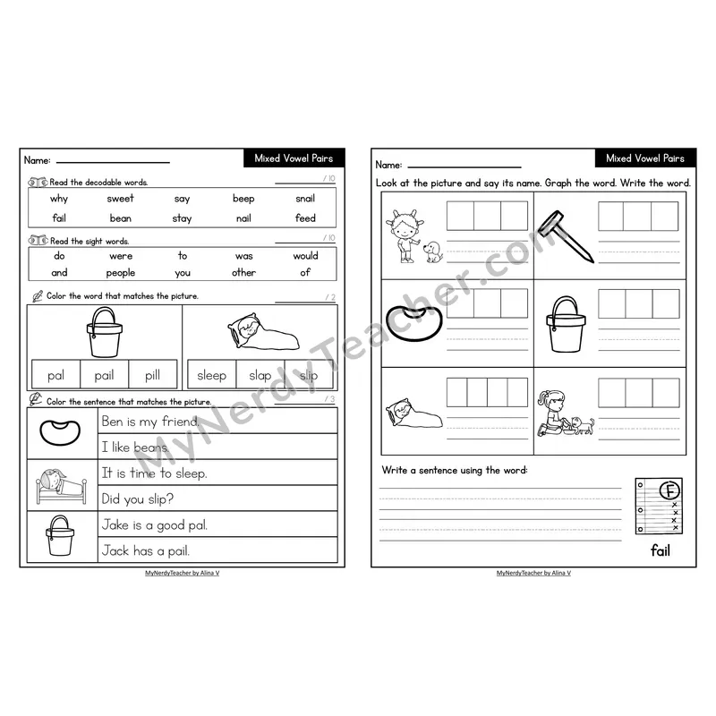 Decodable Look-Alike Words and Sentences Worksheet — Mixed Phonics Review
