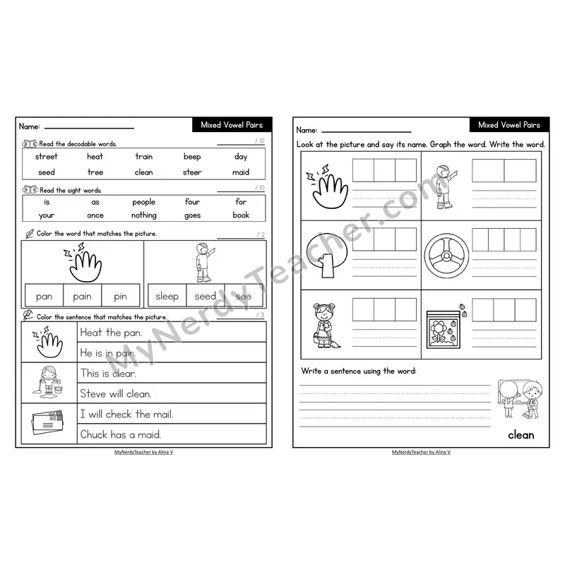 Decodable Look-Alike Words and Sentences Worksheet — Mixed Phonics Review