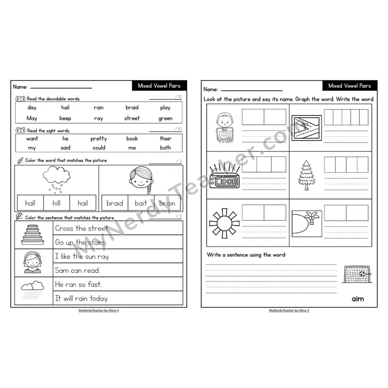 Decodable Look-Alike Words and Sentences Worksheet — Mixed Phonics Review