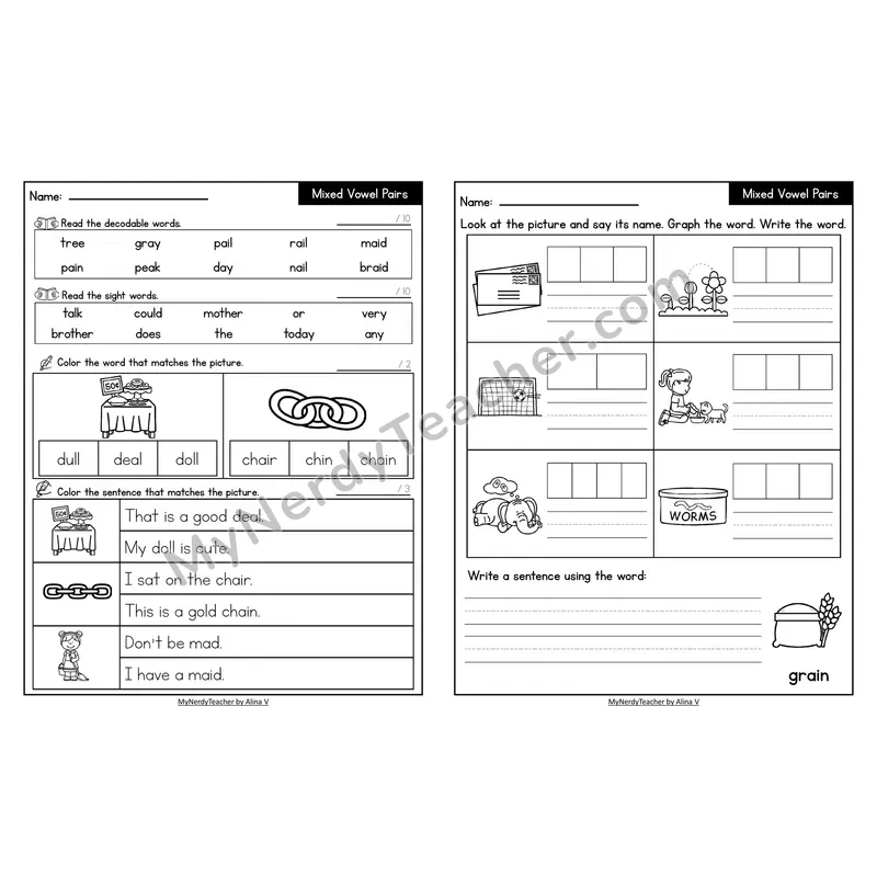 Decodable Look-Alike Words and Sentences Worksheet — Mixed Phonics Review