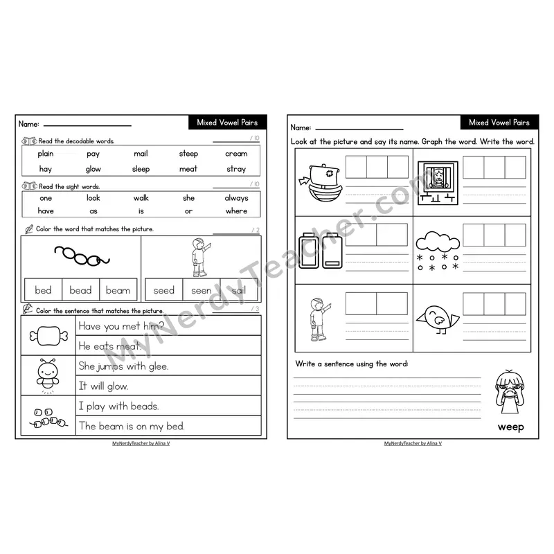 Decodable Look-Alike Words and Sentences Worksheet — Mixed Phonics Review