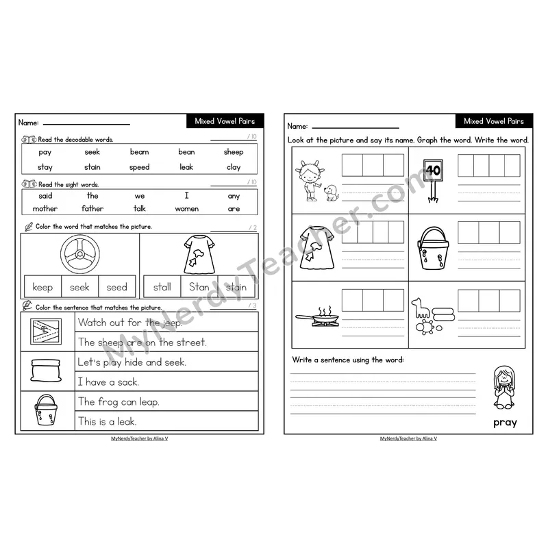 Decodable Look-Alike Words and Sentences Worksheet — Mixed Phonics Review