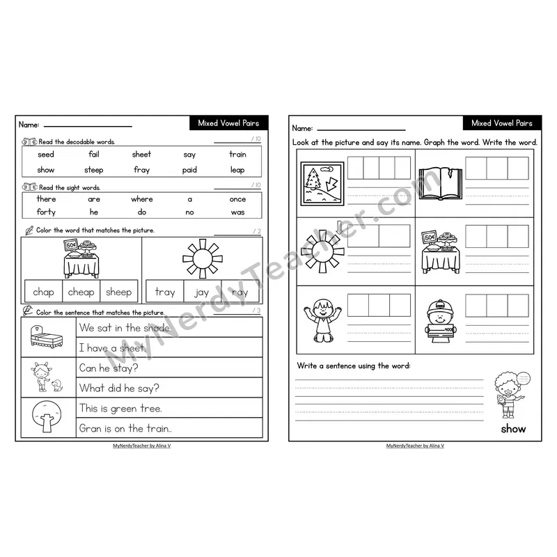 Decodable Look-Alike Words and Sentences Worksheet — Mixed Phonics Review