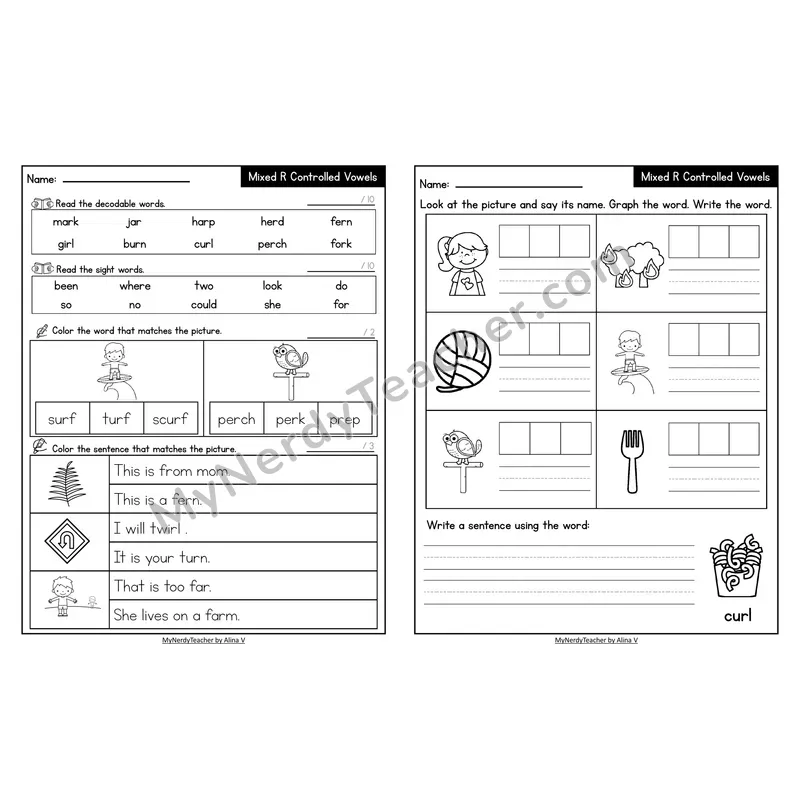 Decodable Look-Alike Words and Sentences Worksheet — Mixed Phonics Review