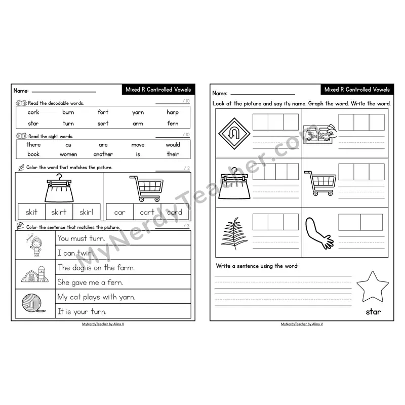 Decodable Look-Alike Words and Sentences Worksheet — Mixed Phonics Review
